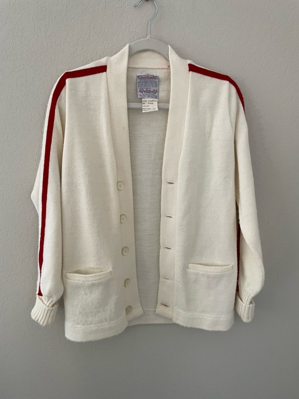 Vintage Cheerleader Letterman Sweater White and Red Made in USA Cardigan
